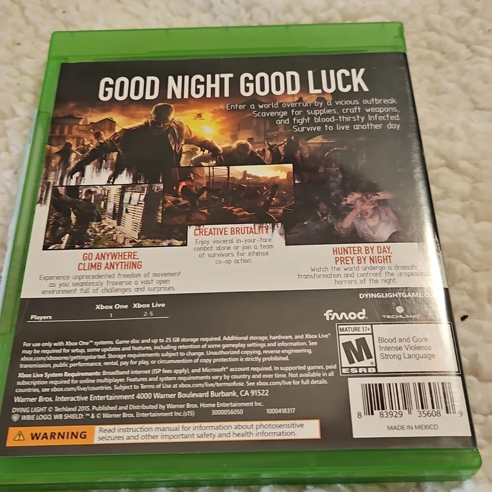 MICROSOFT XBOX ONE DYING LIGHT VIDEO GAME